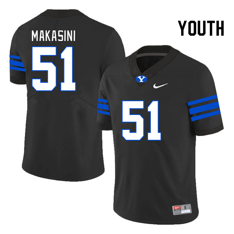 Youth #51 Sonny Makasini BYU Cougars College Football Jerseys Stitched-Black - Click Image to Close